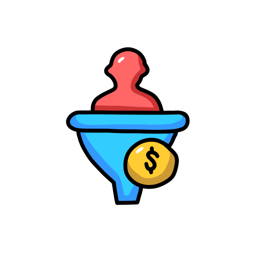 Person going into a funnel with money symbol icon